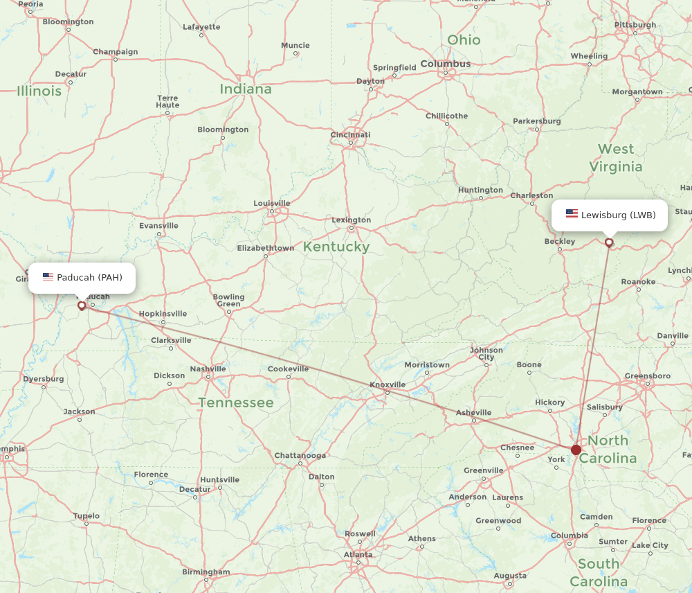 LWB to PAH flights and routes map