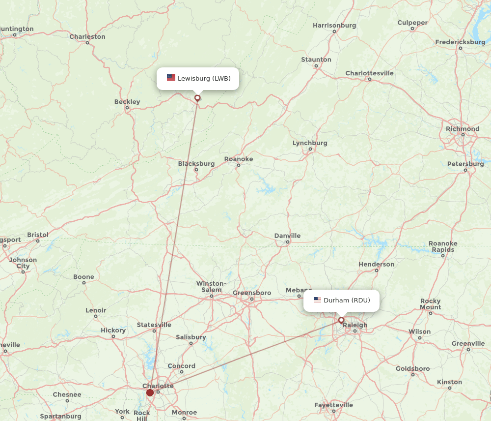 LWB-RDU flight routes