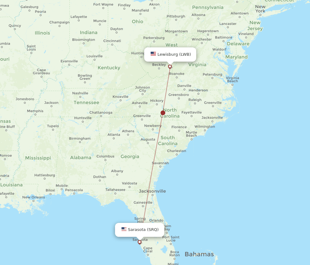 LWB-SRQ flight routes