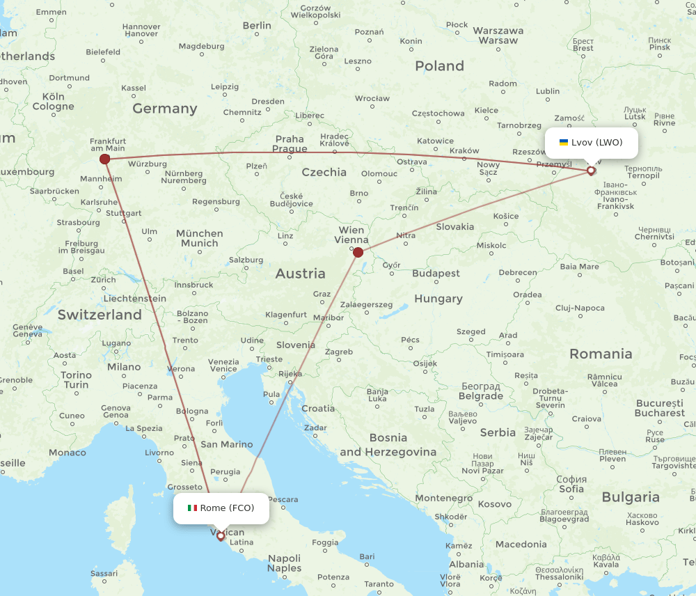 LWO-FCO flight routes