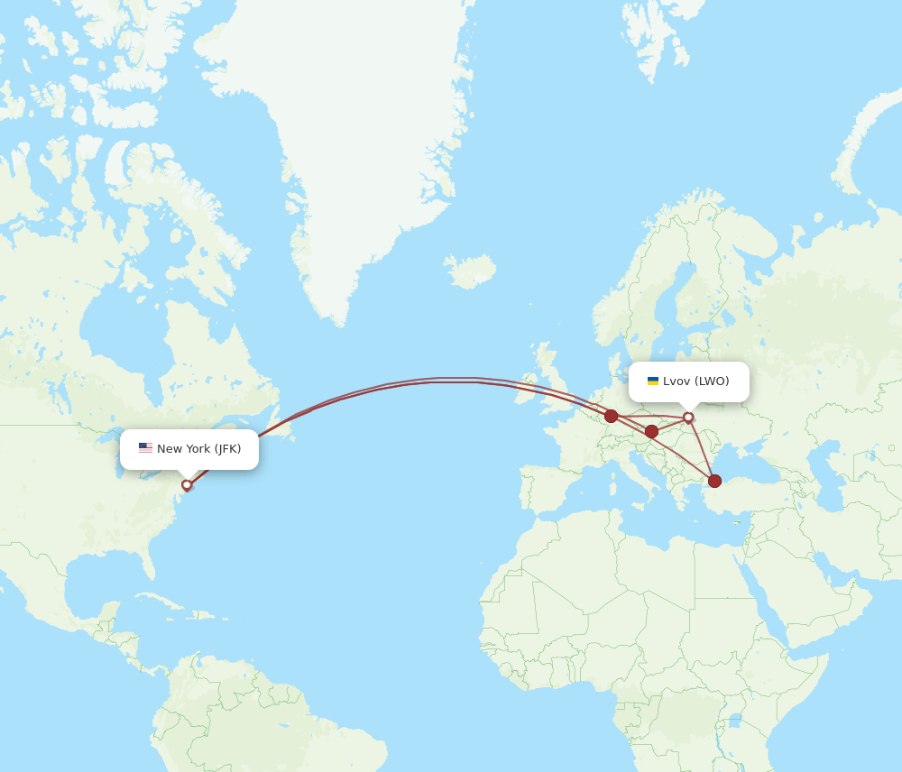 LWO-JFK flight routes