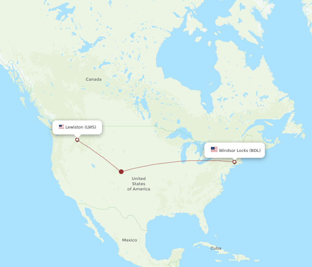 Lewiston - Hartford route map and flight paths