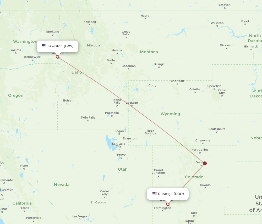 LWS to DRO flights and routes map