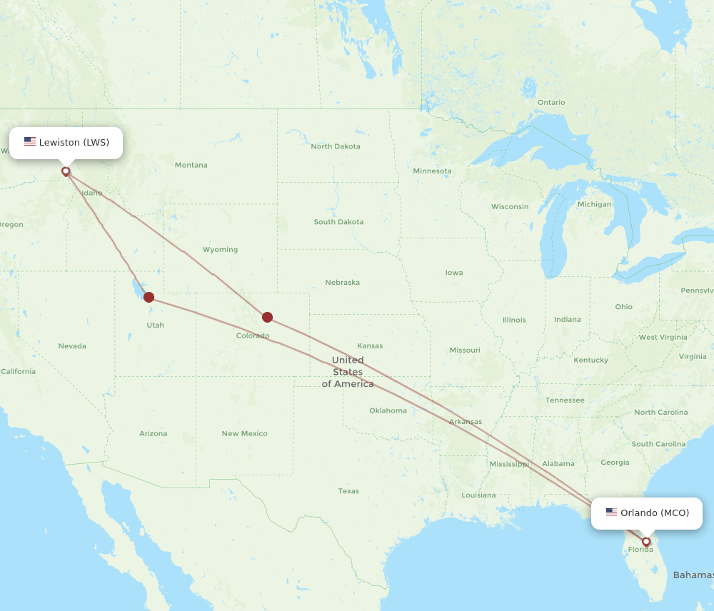 LWS-MCO flight routes