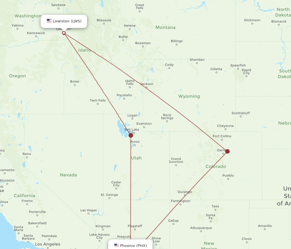LWS-PHX flight routes