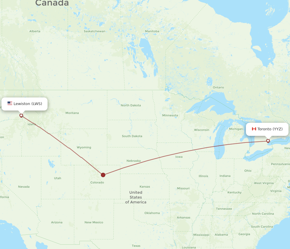 YYZ to LWS flights and routes map