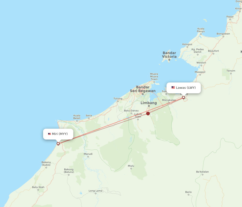 LWY to MYY flights and routes map