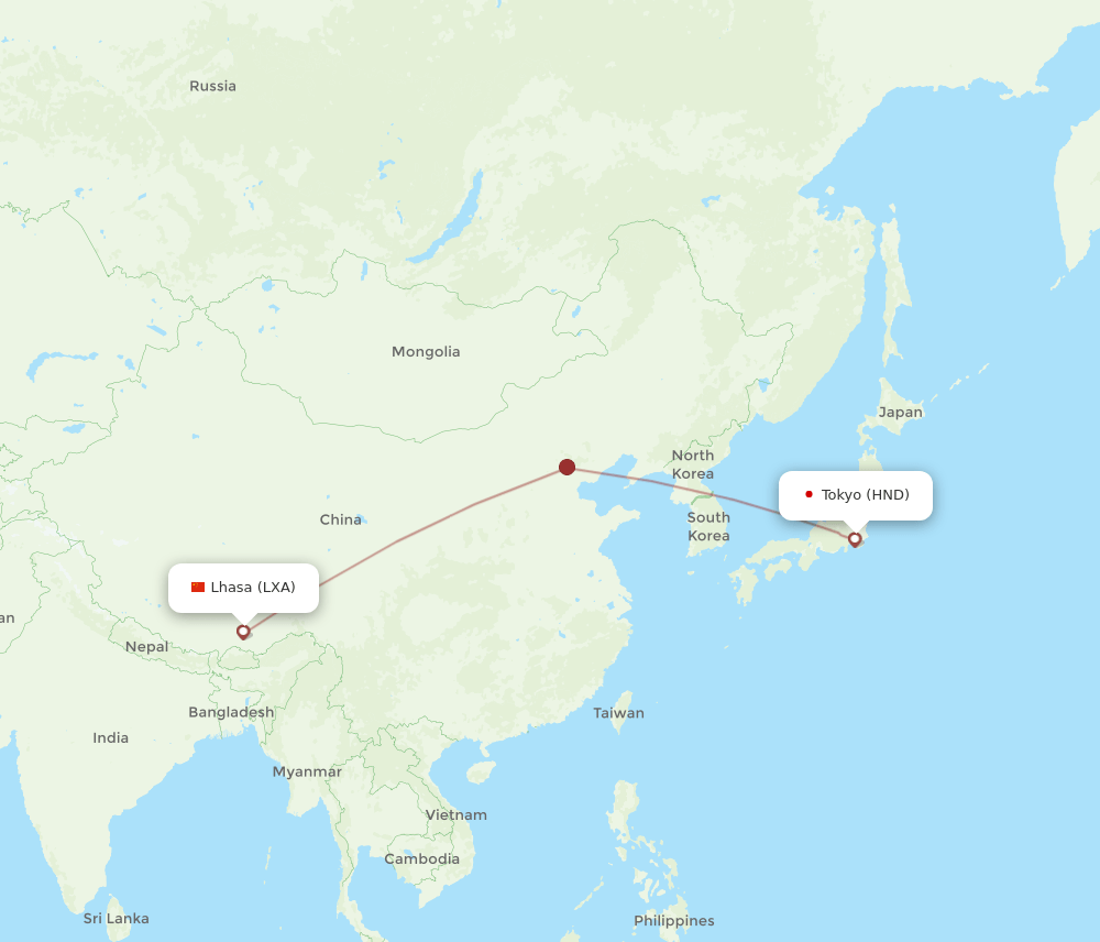 HND to LXA flights and routes map