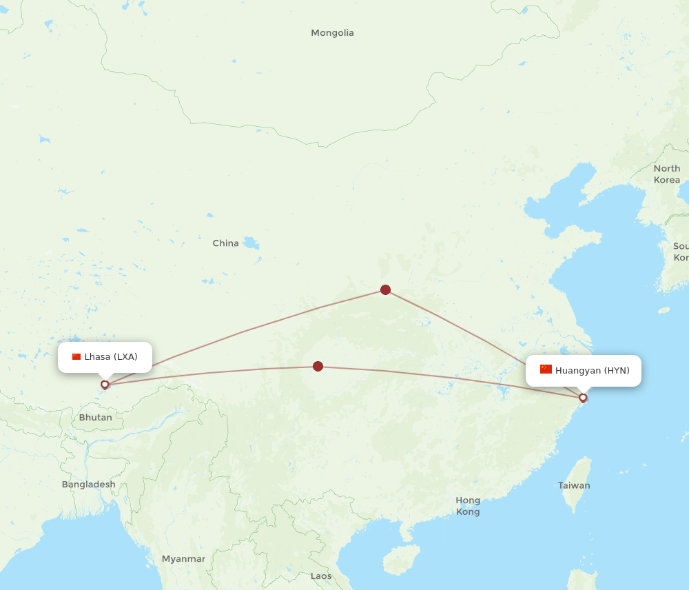 LXA to HYN flights and routes map