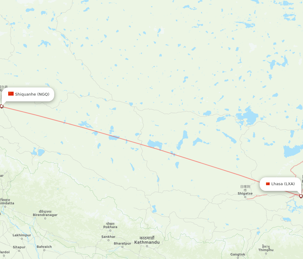 LXA to NGQ flights and routes map