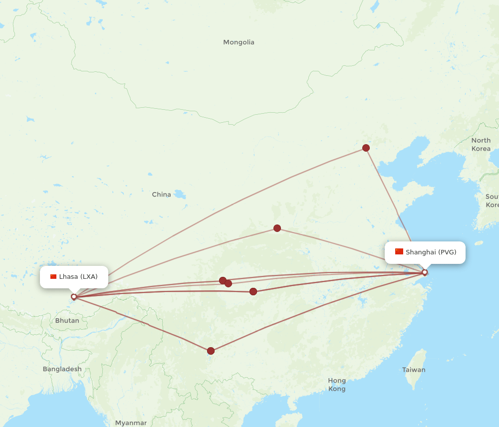 LXA-PVG flight routes