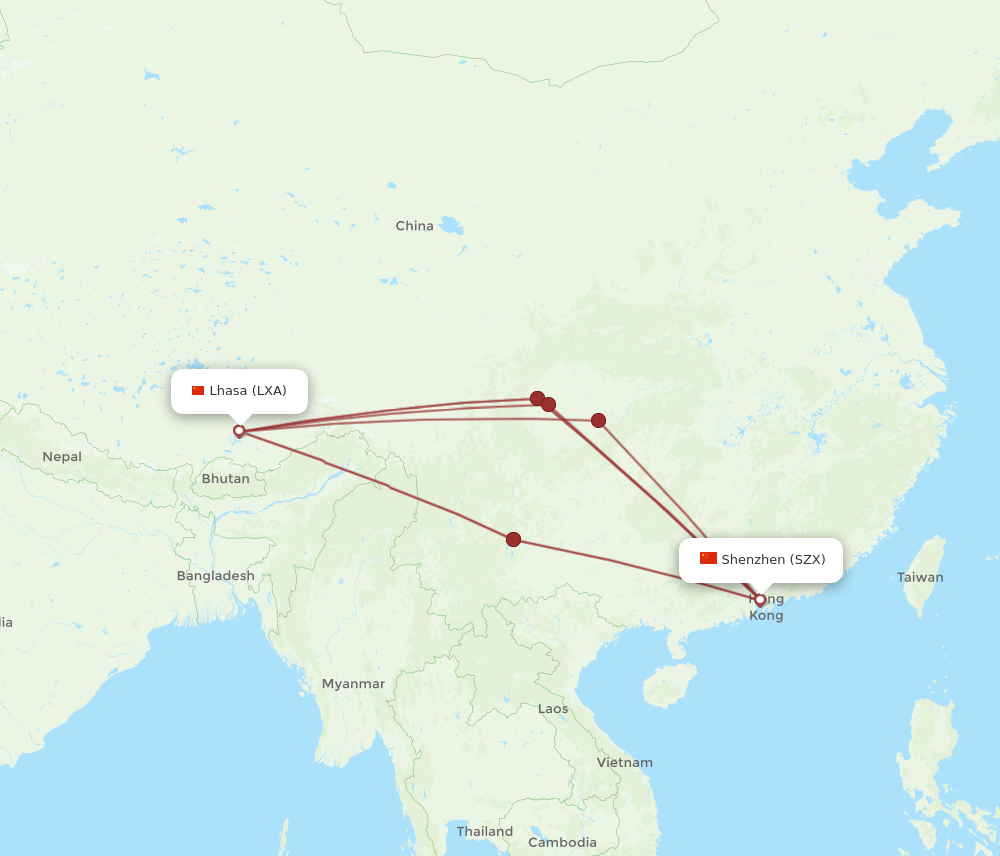 LXA to SZX flights and routes map