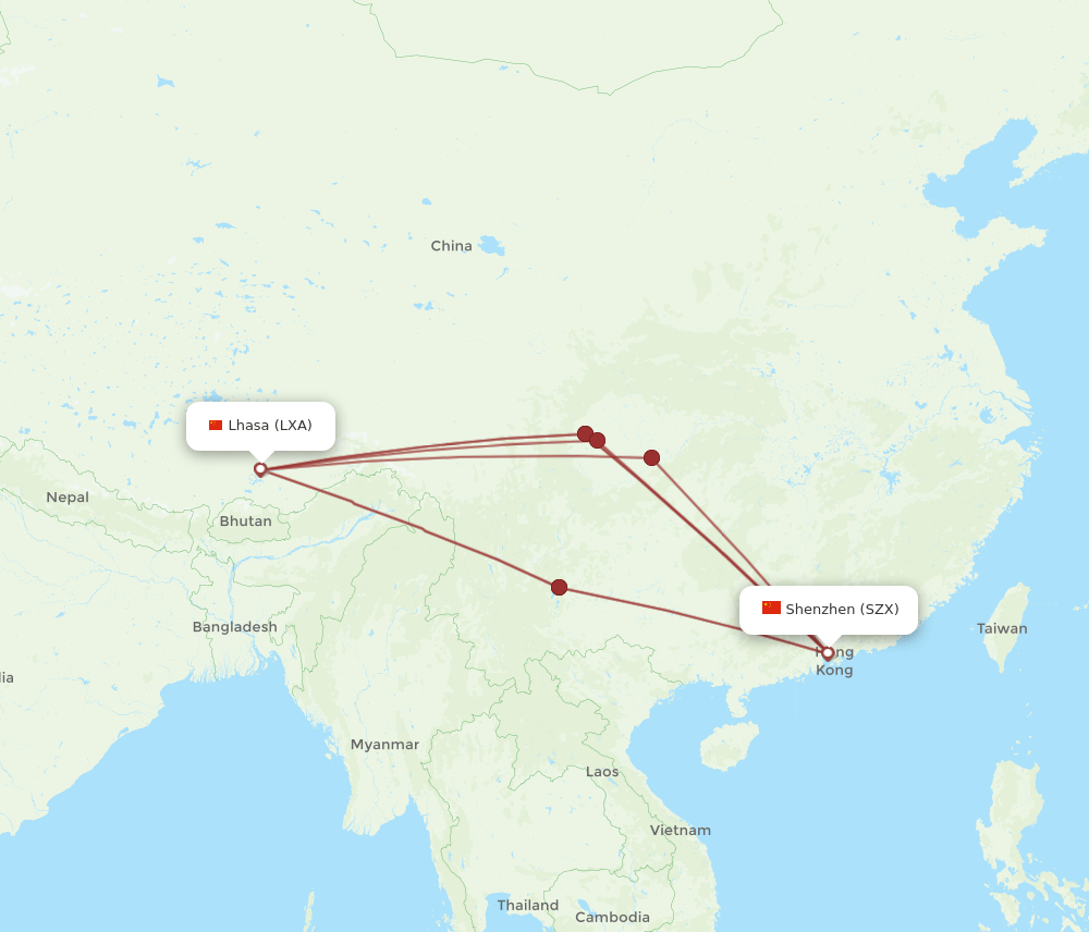 LXA to SZX flights and routes map