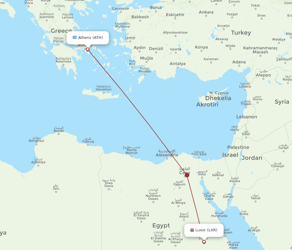 LXR to ATH flights and routes map