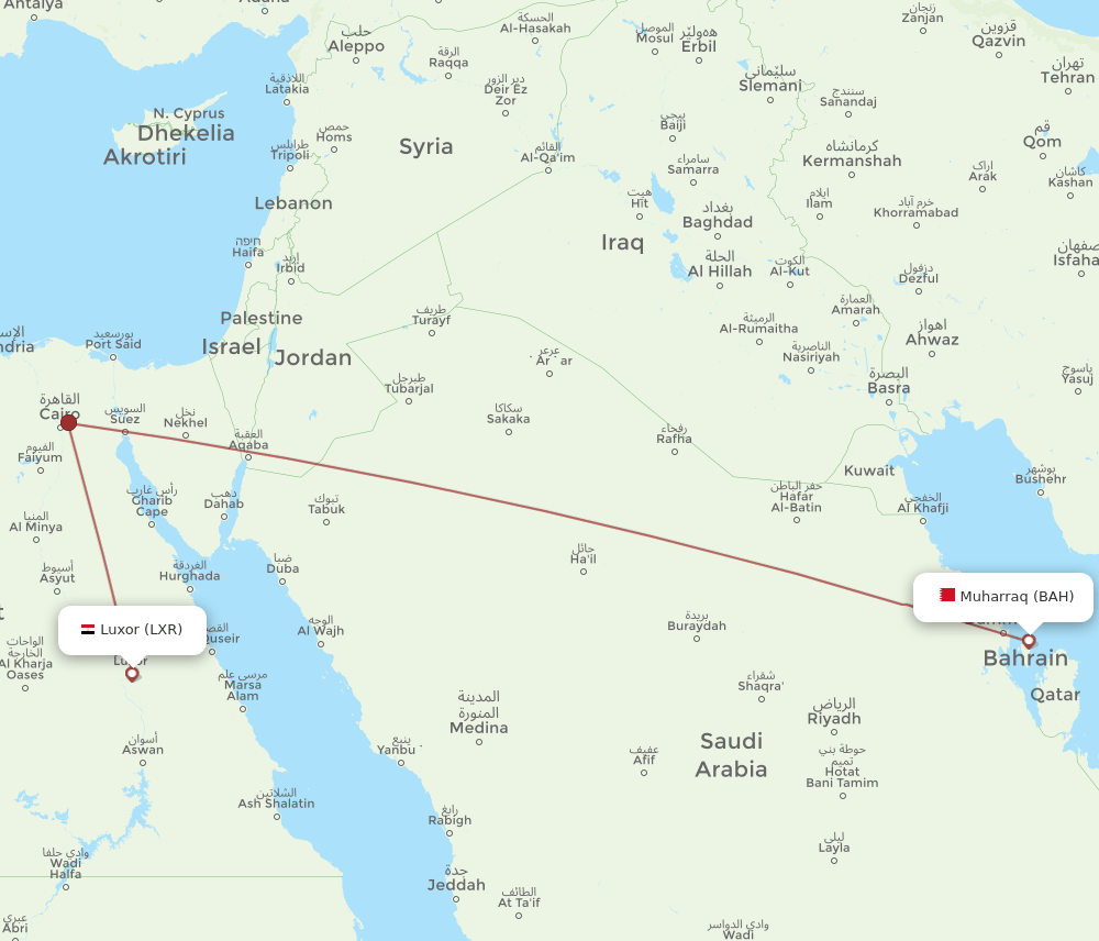 LXR to BAH flights and routes map