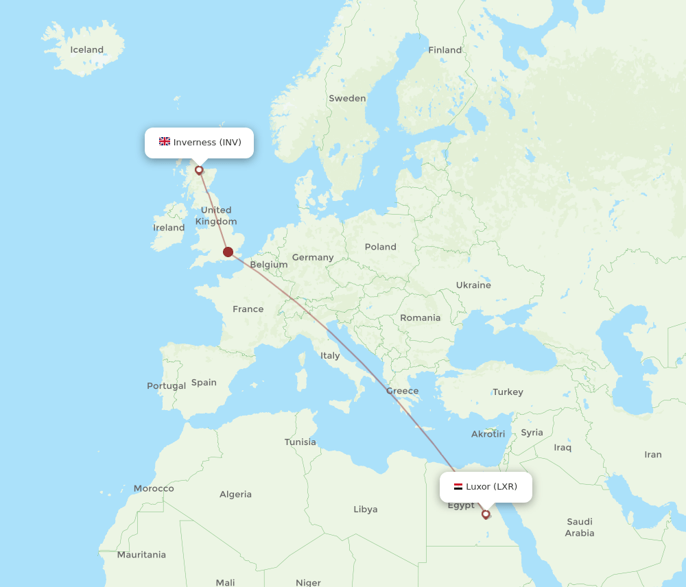 Inverness - Luxor route map and flight paths