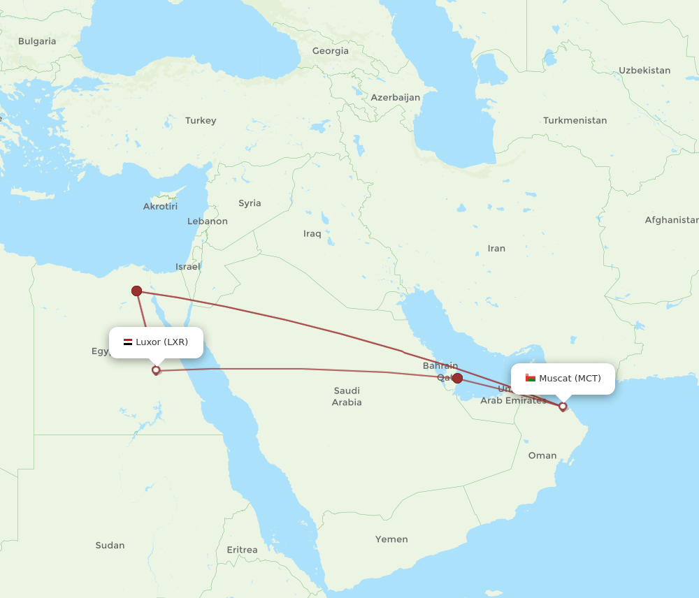 LXR to MCT flights and routes map