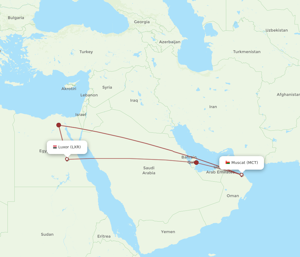 LXR to MCT flights and routes map