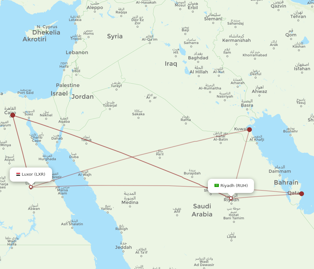 LXR to RUH flights and routes map
