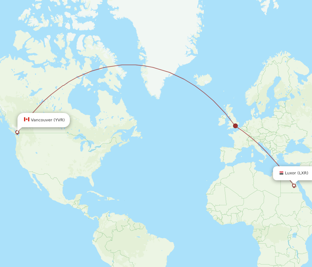 Vancouver - Luxor route map and flight paths