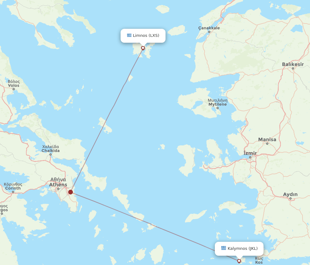 Kalymnos - Limnos route map and flight paths