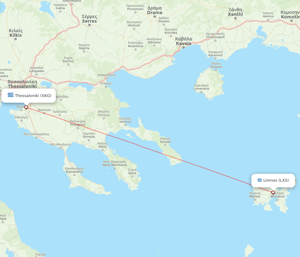 LXS to SKG flights and routes map