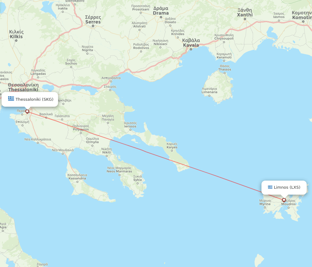 Limnos - Thessaloniki route map and flight paths