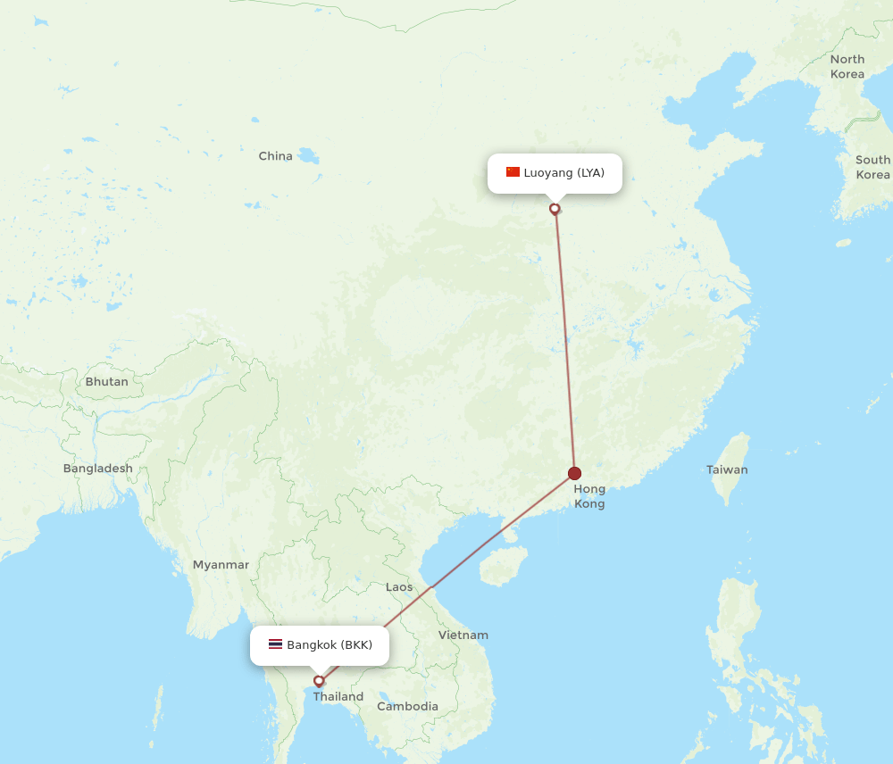 BKK to LYA flights and routes map