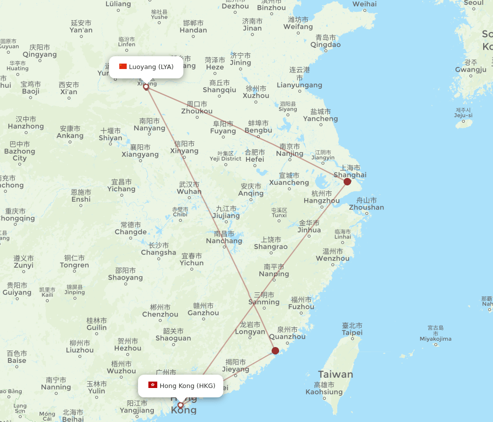 LYA-HKG flight routes