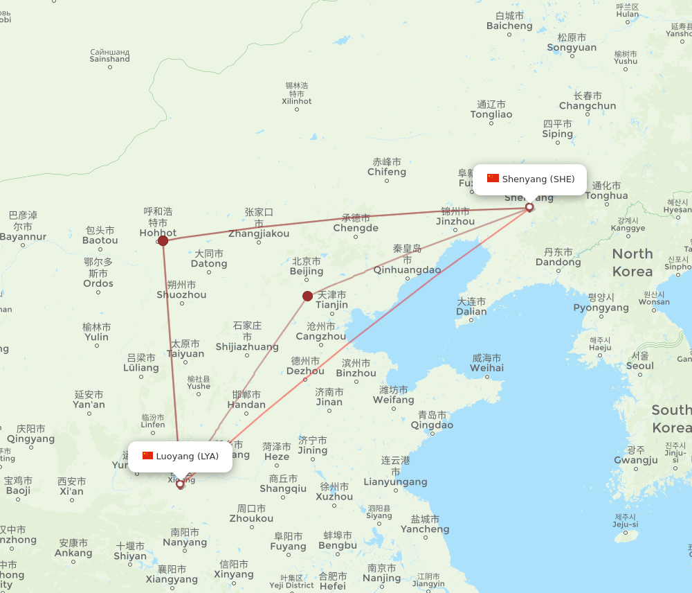 LYA to SHE flights and routes map