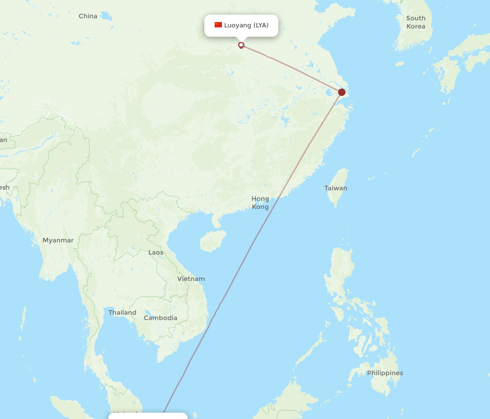 Singapore - Luoyang route map and flight paths