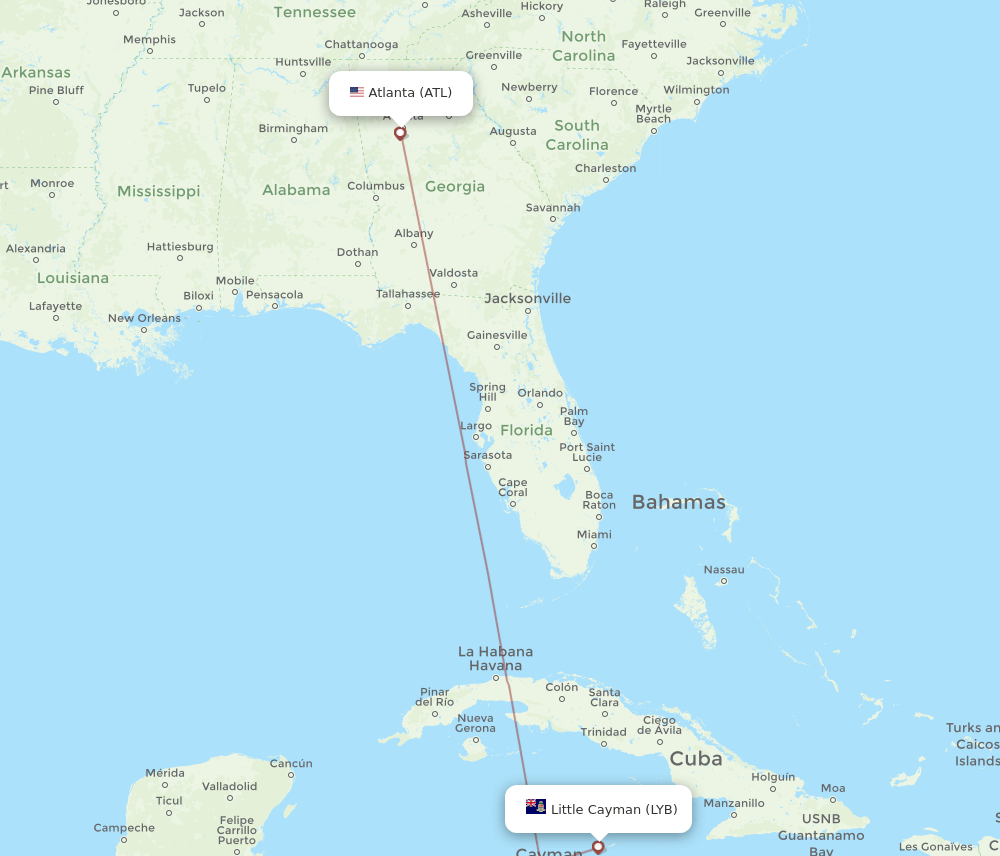 LYB-ATL flight routes