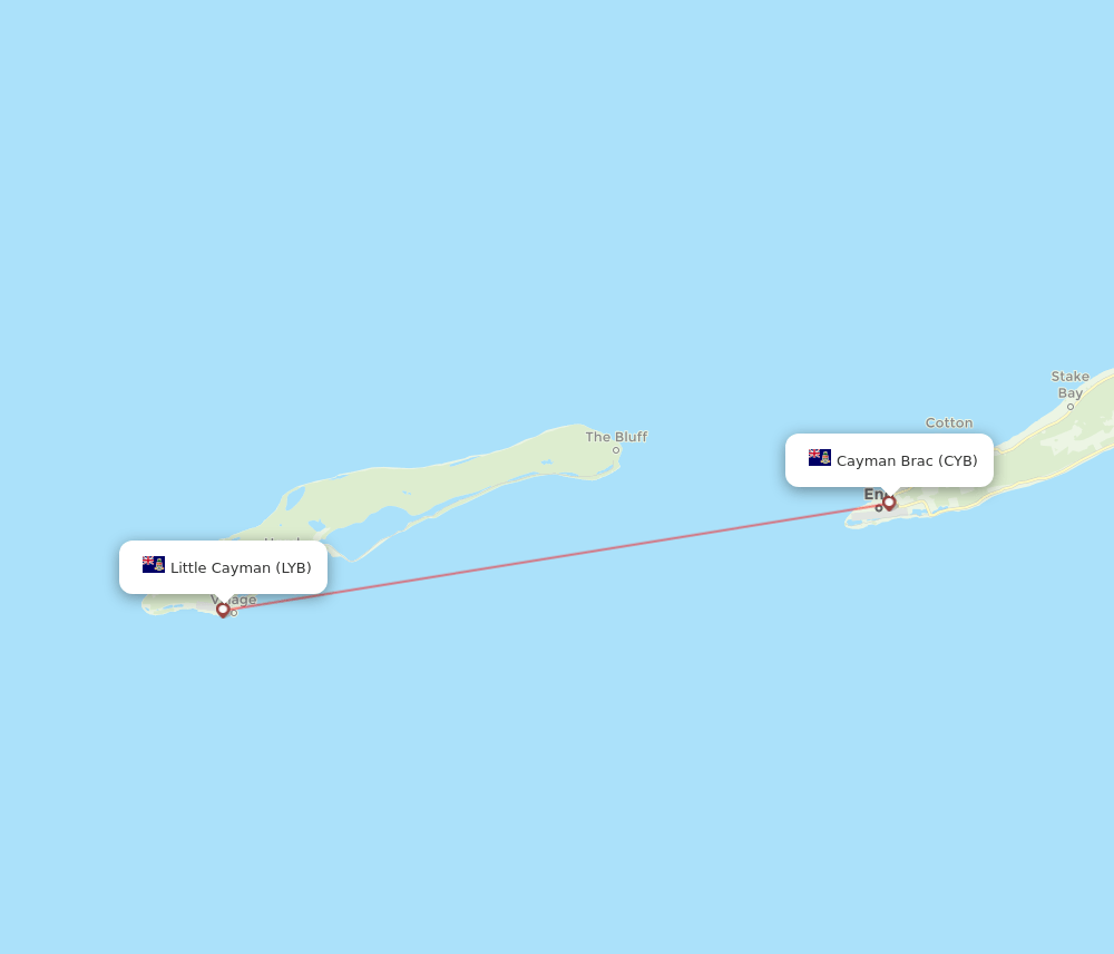 Little Cayman - Cayman Brac Island route map and flight paths
