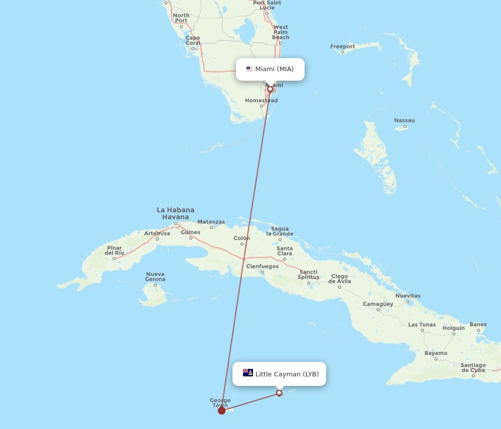 LYB-MIA flight routes