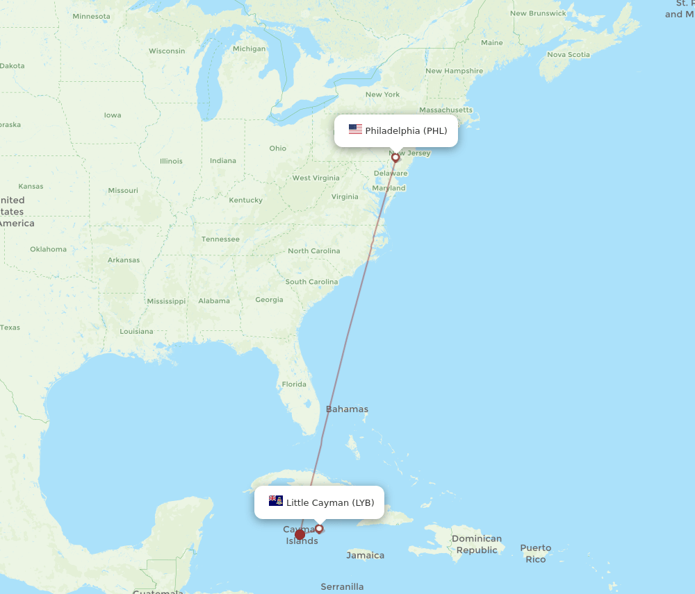 LYB to PHL flights and routes map