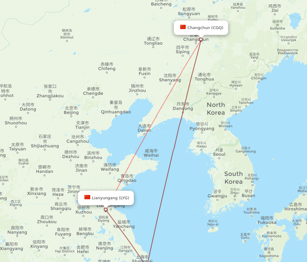 LYG to CGQ flights and routes map