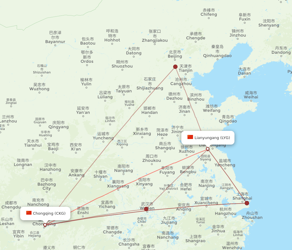 LYG to CKG flights and routes map