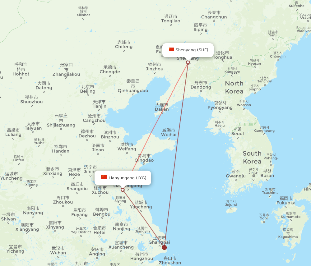LYG to SHE flights and routes map