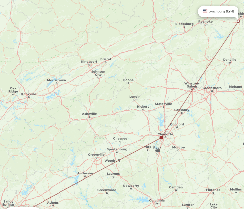 LYH-ATL flight routes