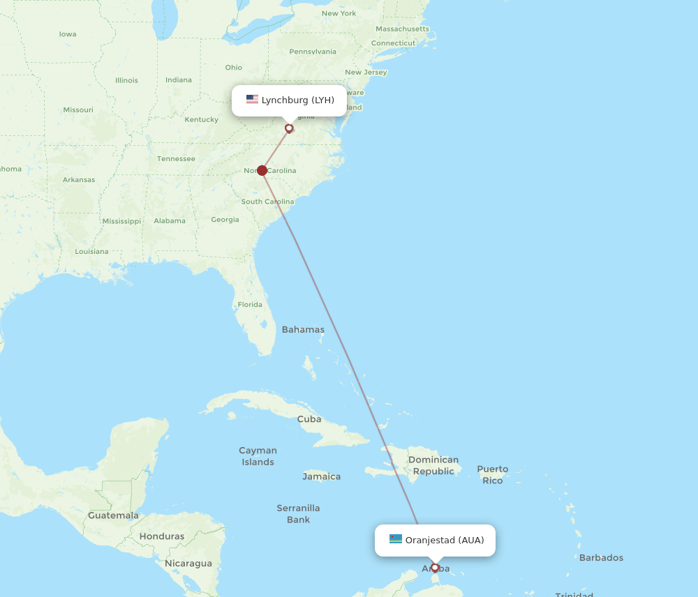 LYH-AUA flight routes