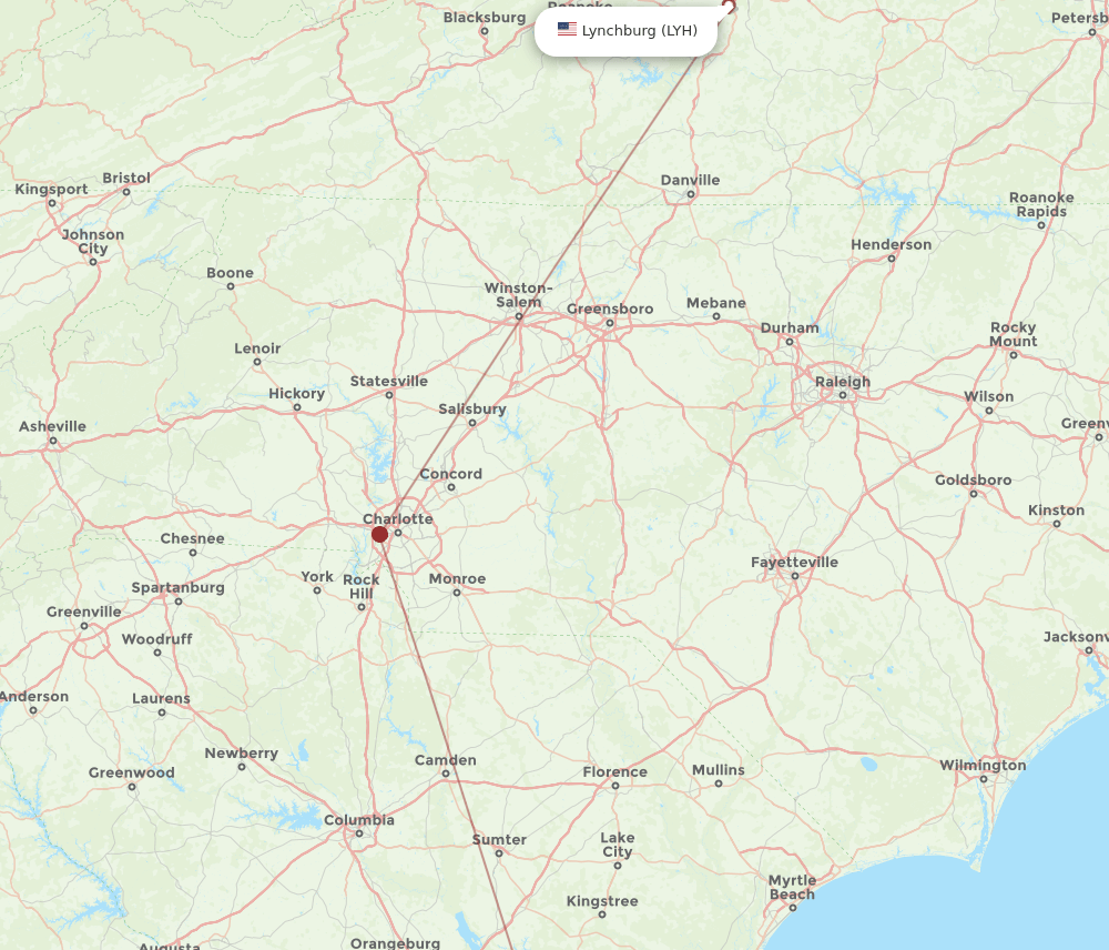 LYH-CHS flight routes