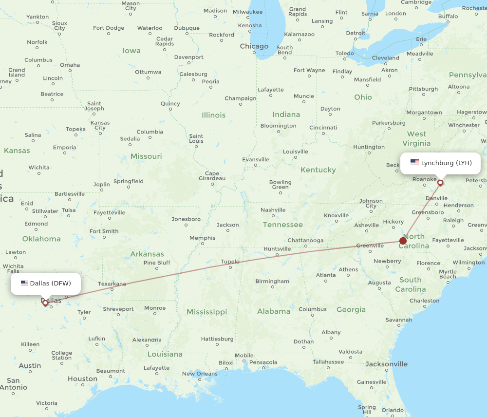 LYH-DFW flight routes