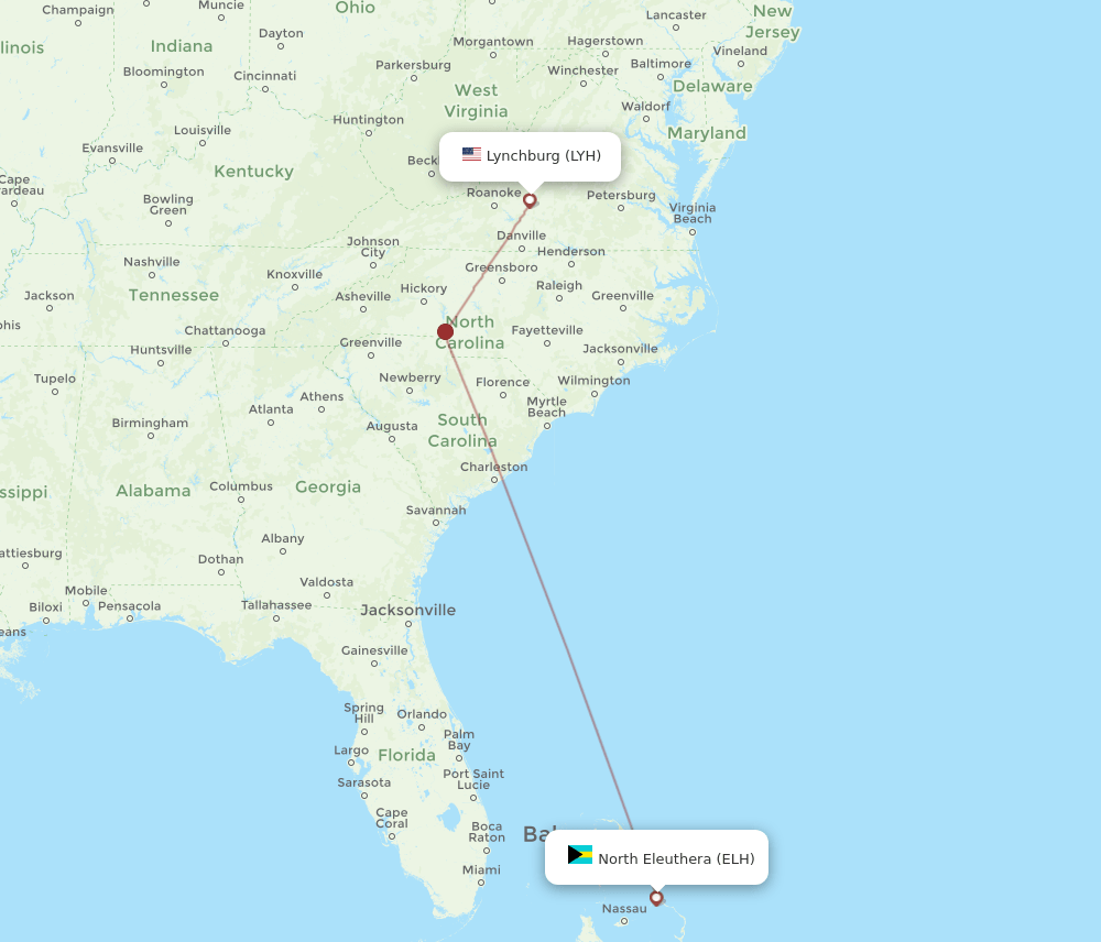 LYH-ELH flight routes