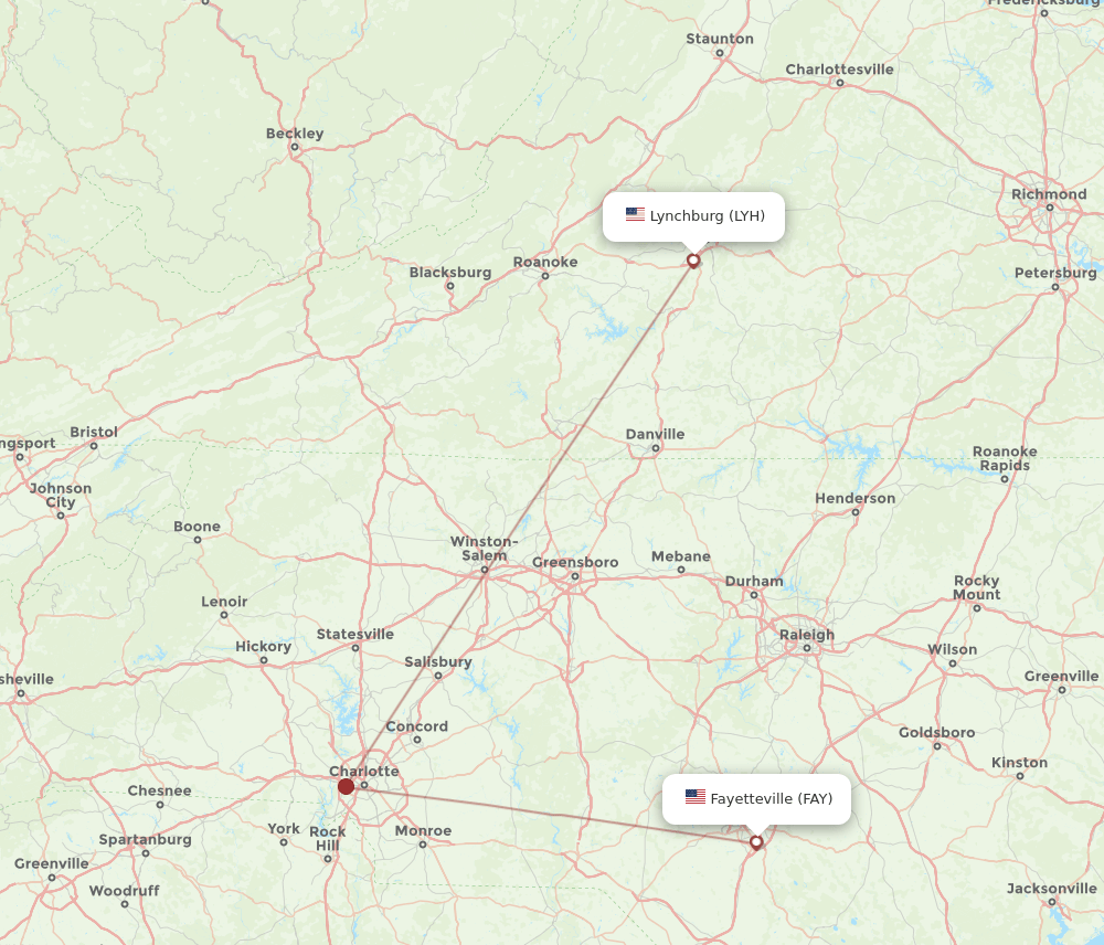 LYH to FAY flights and routes map