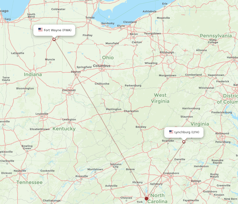 LYH-FWA flight routes