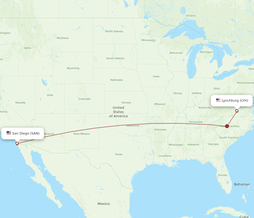 LYH-SAN flight routes