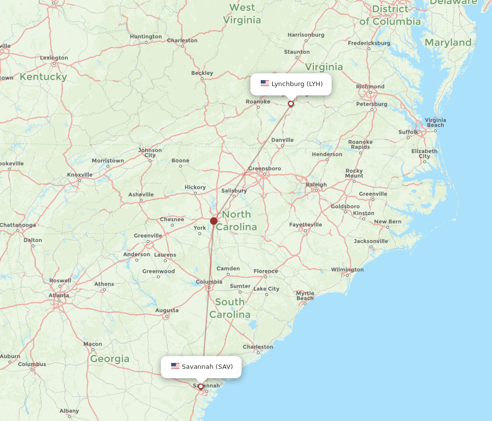 LYH-SAV flight routes
