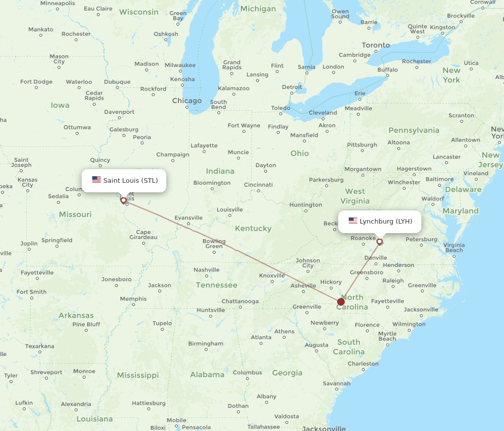 LYH-STL flight routes