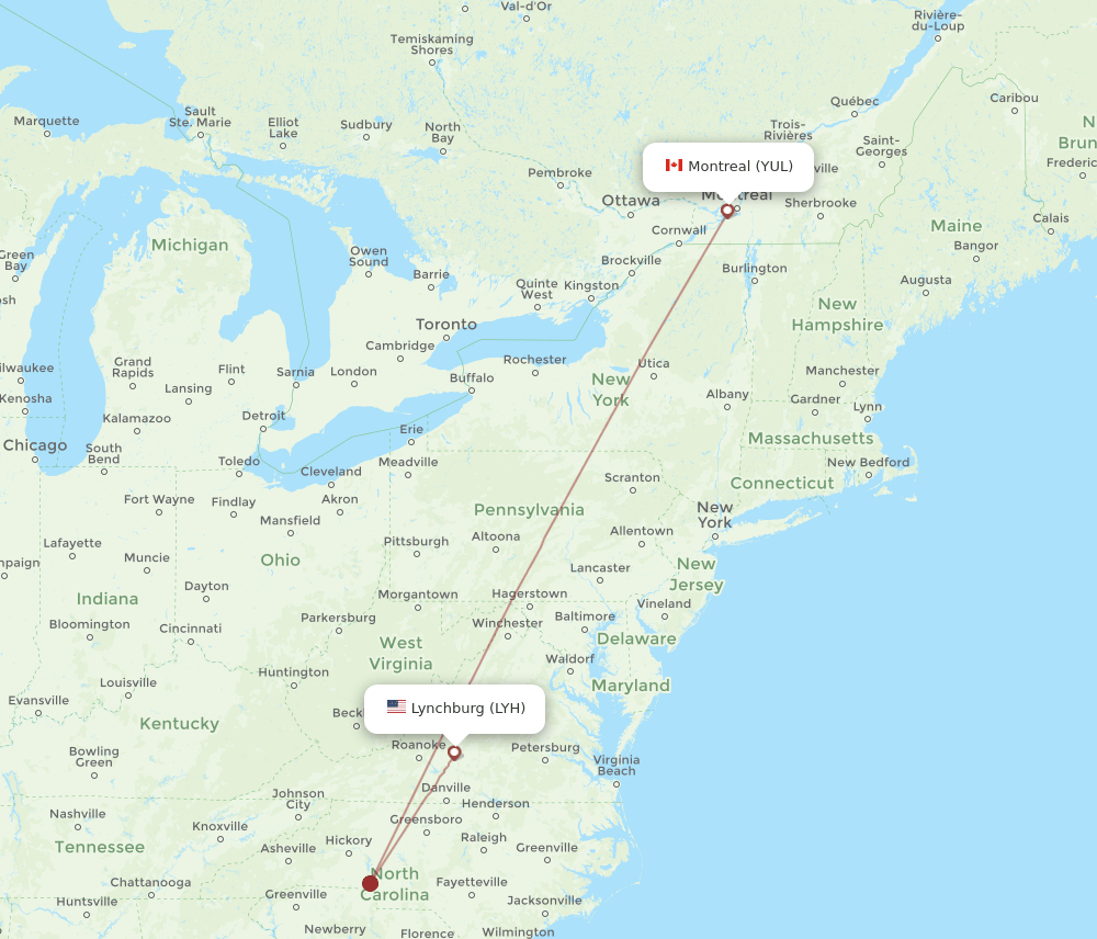 LYH-YUL flight routes