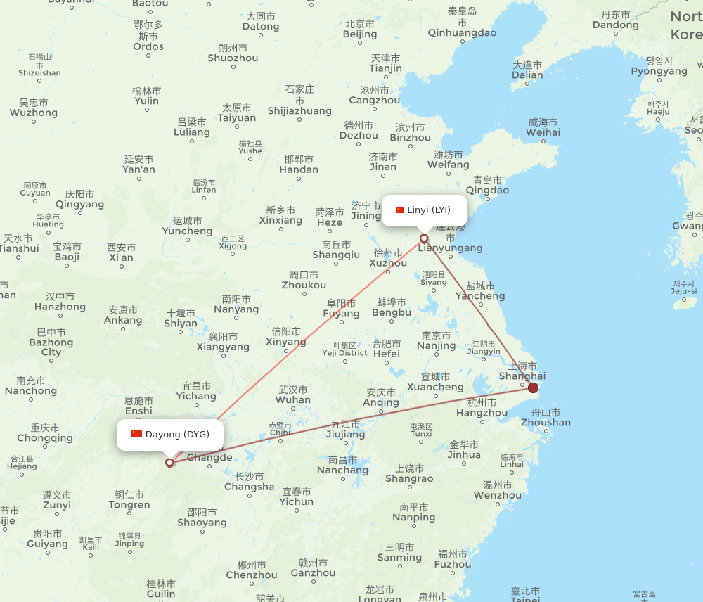 Linyi - Dayong route map and flight paths